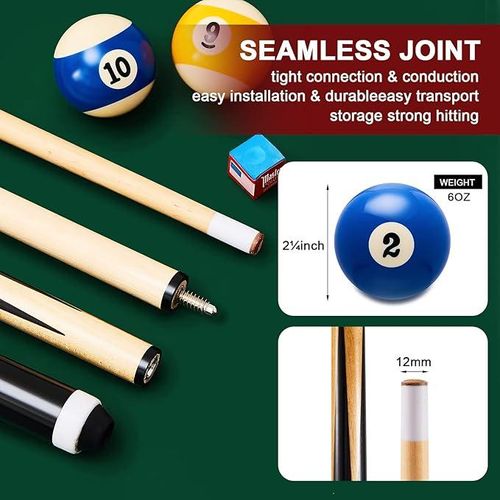 All-In-One Premium Billiard Set: 2 Professional Cues with Stainless Joints, 16 Standard Pool Balls, Rack, Chalk & Brushes for Home Leisure