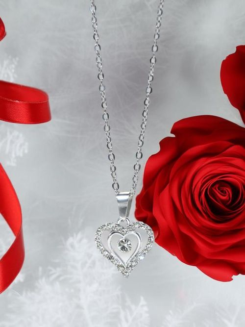 Shimmering Double Heart Necklace with 'Better Half' Message Card Gift Box