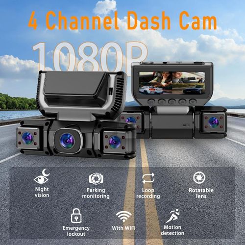 BCUOZ 4 Channel Dash Cam 1080P – Front, Rear, Left, Right Recording with 24H Parking Monitoring & WiFi
