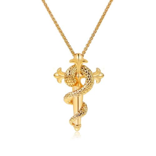 HELIROSE Sovereign Soul 14K Gold-Plated Snake Cross Necklace - Hypoallergenic & Adjustable Slide Chain