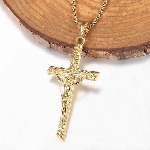 58mm Gold-Plated Jesus Cross Necklace - Christian Devotional Pendant for Men & Women