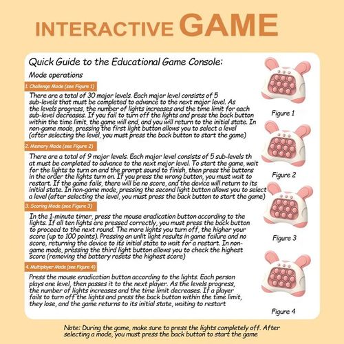 Electronic Rabbit Quick Push Game - Light Up Pop Fidget Toy for Kids | 4 Modes Sensory Handheld Console for Reaction & Memory Training | Screen-Free Travel Gift