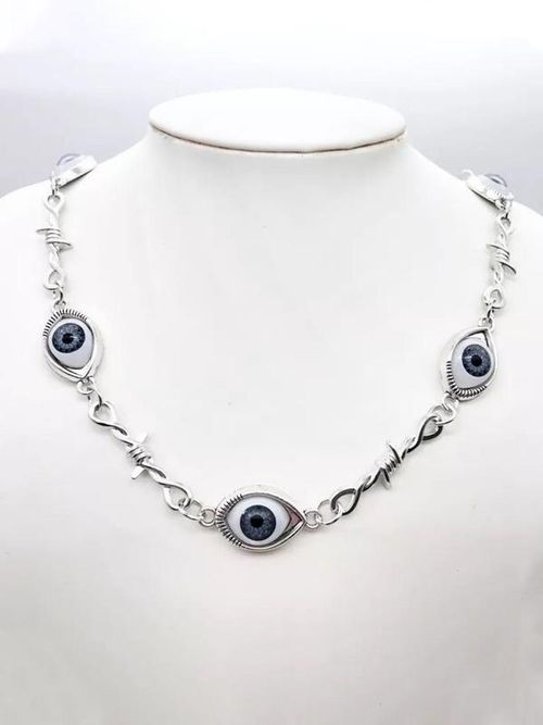 Gothic Barbed Wire & Evil Eye Choker Necklace (34.4g Weight)