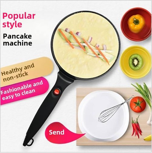 600W Electric Pancake Pan & Crepe Maker - 15s Fast Non-Stick 20cm Large Baking Pan, Auto Temperature Control Breakfast Machine with Whisk, Plate & Spatula Kit