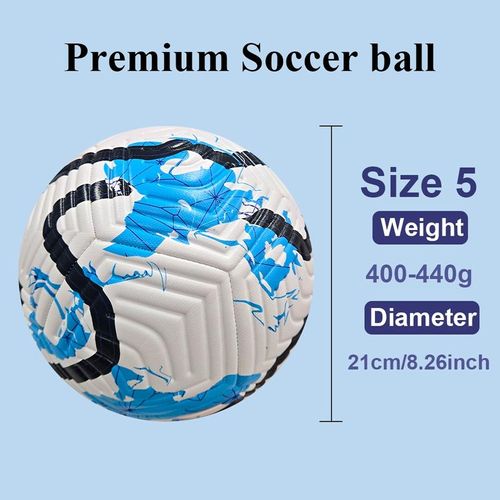 Professional Size 5 Soccer Ball: Premium Soft-Touch EVA Surface, Air-Tight Butyl Bladder, All-Weather Training Ball for Grass & Turf (Blue & White)