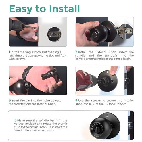 Keyless Fingerprint Smart Door Knob Lock - 0.5s Biometric Entry, App Control, Easy DIY Installation for Home & Office Security