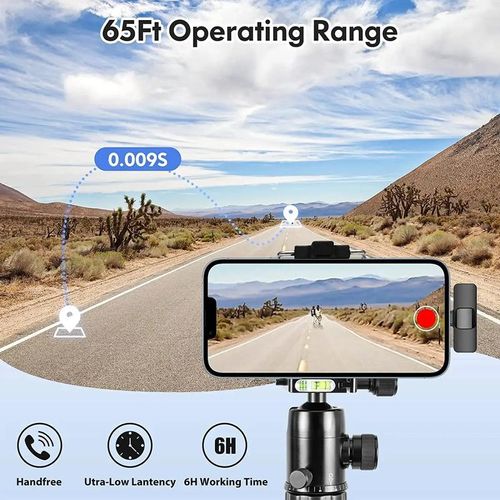 Dual Wireless Lapel Microphone Set: 65ft Range, Intelligent Noise Reduction, Ultra-Low Latency, 6H Battery for Vlogs, Interviews & Live Streaming