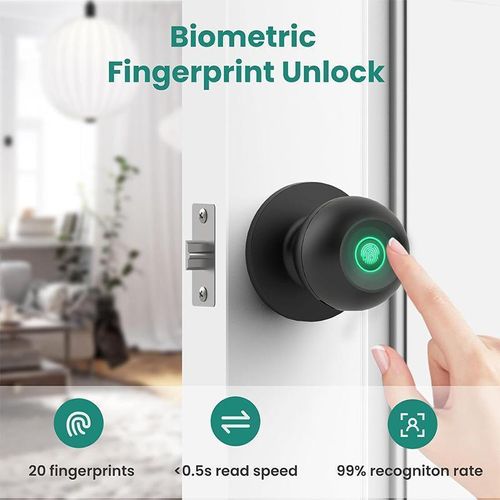 Keyless Fingerprint Smart Door Knob Lock - 0.5s Biometric Entry, App Control, Easy DIY Installation for Home & Office Security