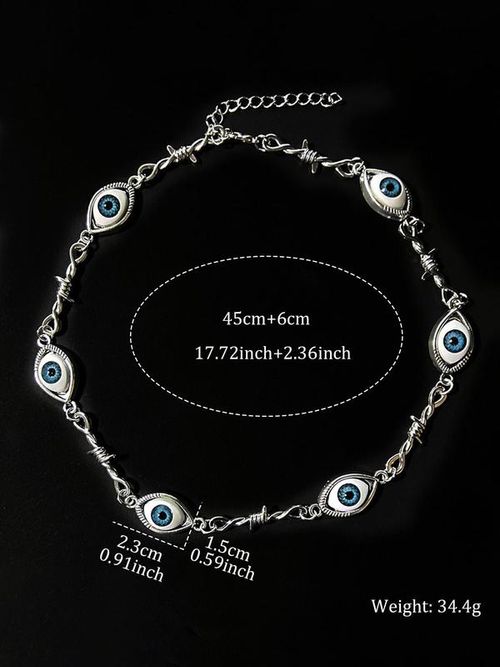 Gothic Barbed Wire & Evil Eye Choker Necklace (34.4g Weight)