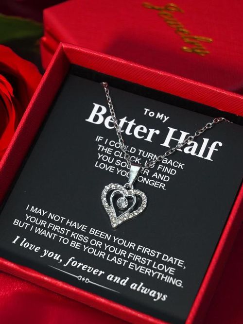 Shimmering Double Heart Necklace with 'Better Half' Message Card Gift Box