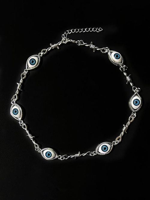 Gothic Barbed Wire & Evil Eye Choker Necklace (34.4g Weight)