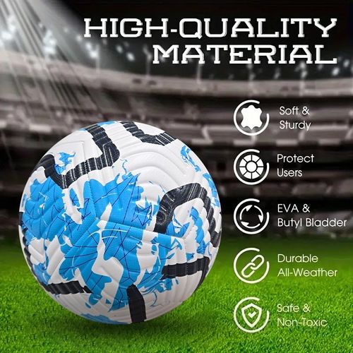 Professional Size 5 Soccer Ball: Premium Soft-Touch EVA Surface, Air-Tight Butyl Bladder, All-Weather Training Ball for Grass & Turf (Blue & White)
