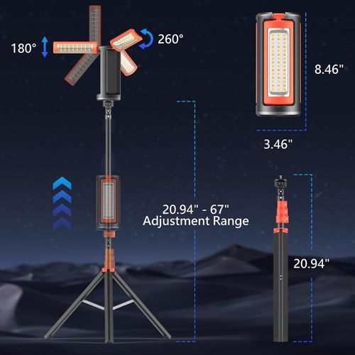 10000mAh Rechargeable Portable LED Work Light with Adjustable Stand – Indoor Outdoor Camping Garage Party Lighting Phone Charger Compatible