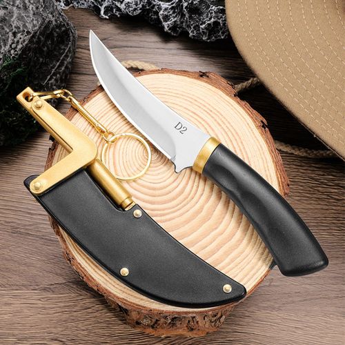 D2 Steel Mini Keychain Knife with Sheath – Sharp EDC Fixed Blade Pocket Knife Tactical Hunting Gift for Men