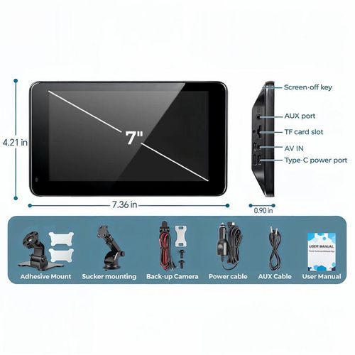 PASLDA 7 Inch Wireless CarPlay Android Auto Display Siri Google Voice Control Non Destructive Installation Universal 12 24V Fit Supports Mirroring And Navigation