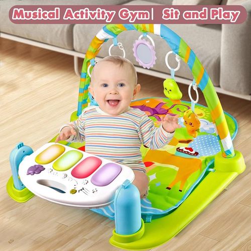5-in-1 Baby Piano Gym Mat: Musical Kick & Play Activity Center, Teething Rattle Toys, 5 Modes for Tummy Time & Sit Play, Brain & Motor Skill Development