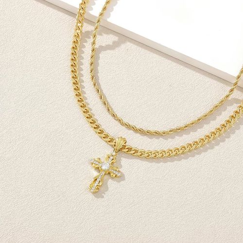 Luxury Gold-Plated Layered Cross Necklace Set (Hypoallergenic Copper)