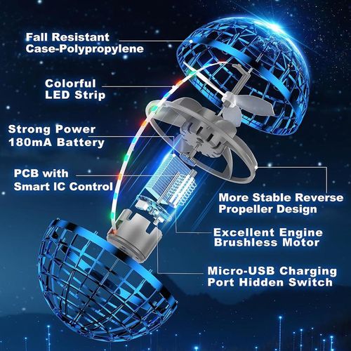 Hand Controlled Flying Ball Toy with LED Lights – Boomerang Function, Safe & Durable Sphere Drone