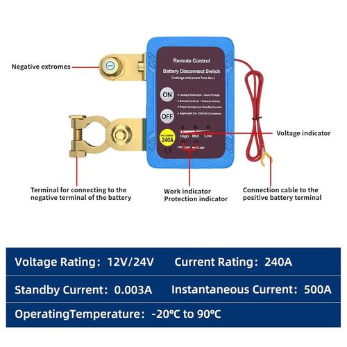 Remote Control Car Battery Kill Switch - 12V-24V Anti-Theft & Power Protector
