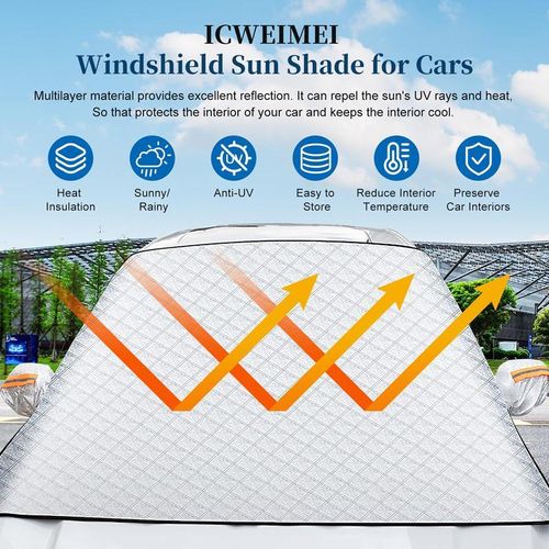 All-Season Magnetic Car Windshield Cover: 4-Layer UV-Heat Insulation, Dust-Proof & Reflective Strips, SUV Universal Fit for Extreme Climates