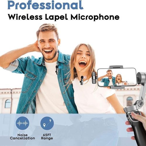 Dual Wireless Lapel Microphone Set: 65ft Range, Intelligent Noise Reduction, Ultra-Low Latency, 6H Battery for Vlogs, Interviews & Live Streaming