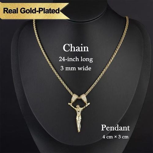 3D Jesus Christ Pendant Necklace: Real Gold Plated, No-Fade Design, Diamond Double-Lock Clasp, 24-Inch Chain - Sacred Jewelry Gift for Men & Women