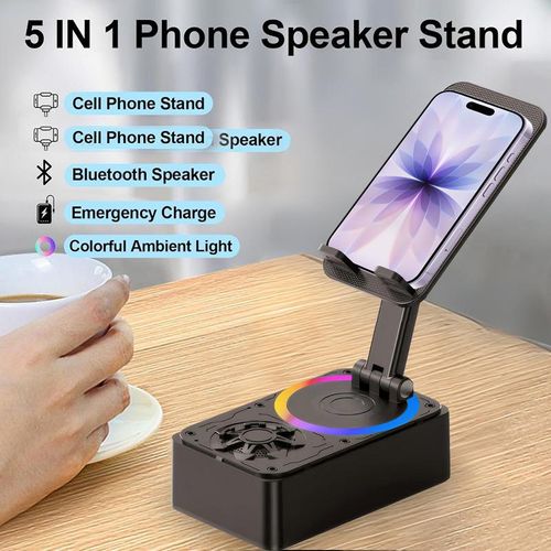 5-in-1 Bluetooth Speaker Phone Stand - Emergency Charger & Ambient Light