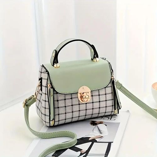 Plaid Pattern Handbag, Women's Buckle Decor Flap Purse, Fashion PU Leather Crossbody Bag Gift Elegant Accessory Style