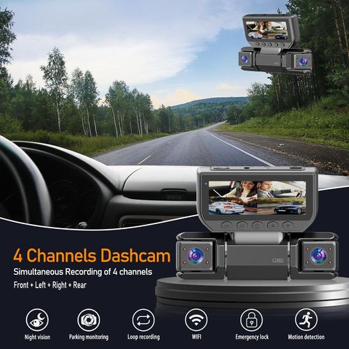 BCUOZ 4 Channel Dash Cam 1080P – Front, Rear, Left, Right Recording with 24H Parking Monitoring & WiFi