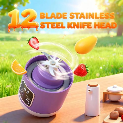 12-Blade Wireless Portable Juicer - 450ml Personal Blender with 3 Speeds & Digital Display, USB Rechargeable for Smoothie & Juice