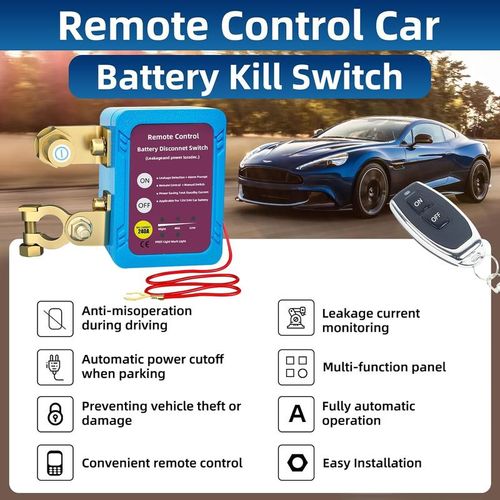 Remote Control Car Battery Kill Switch - 12V-24V Anti-Theft & Power Protector