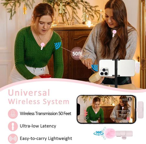 Dual Wireless Lapel Microphone Set: 65ft Range, Intelligent Noise Reduction, Ultra-Low Latency, 6H Battery for Vlogs, Interviews & Live Streaming