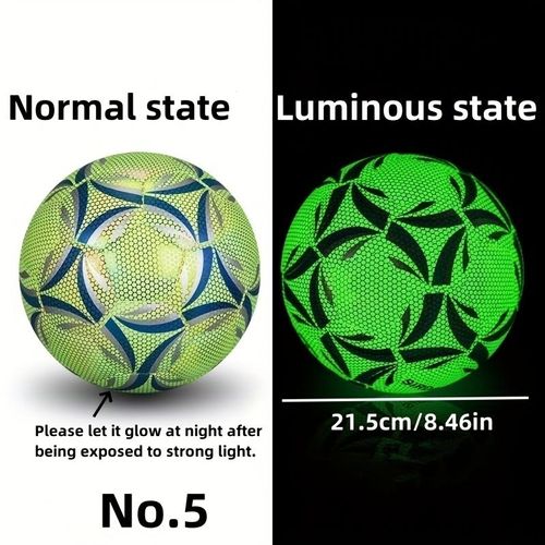 Glow-in-the-Dark Luminous Soccer Ball: Official Size 5 (21.5cm), Light-Activated Night Play Training Ball for Outdoor & Indoor Games