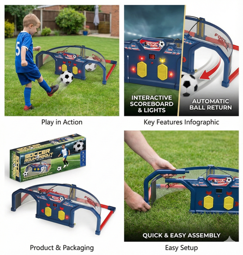 Interactive Soccer Roundabout Training System: Self-Circulating Home Skill Kit with Digital Scoring & Soccer Ball for Dribbling, Passing & Trapping Practice