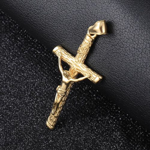 58mm Gold-Plated Jesus Cross Necklace - Christian Devotional Pendant for Men & Women