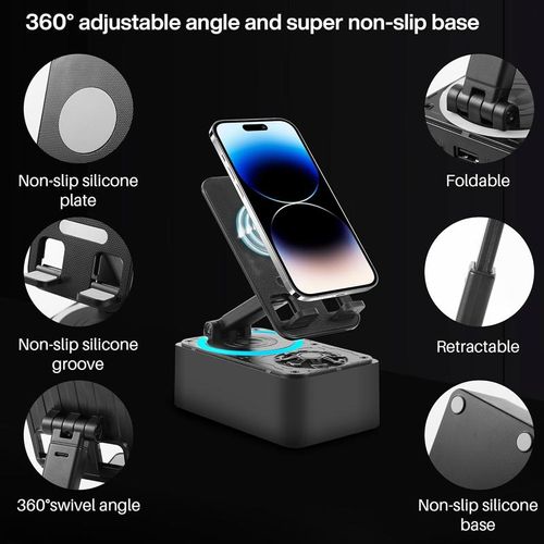 5-in-1 Bluetooth Speaker Phone Stand - Emergency Charger & Ambient Light