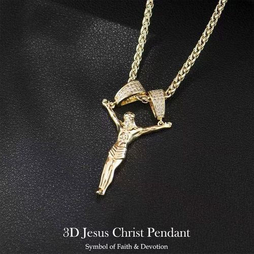 3D Jesus Christ Pendant Necklace: Real Gold Plated, No-Fade Design, Diamond Double-Lock Clasp, 24-Inch Chain - Sacred Jewelry Gift for Men & Women