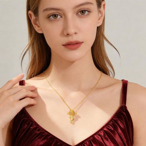 HELIROSE Sovereign Soul 14K Gold-Plated Snake Cross Necklace - Hypoallergenic & Adjustable Slide Chain