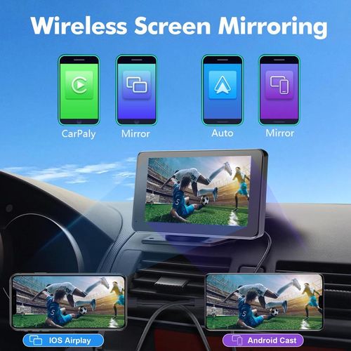 PASLDA 7 Inch Wireless CarPlay Android Auto Display Siri Google Voice Control Non Destructive Installation Universal 12 24V Fit Supports Mirroring And Navigation