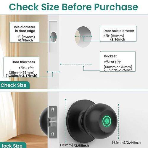 Keyless Fingerprint Smart Door Knob Lock - 0.5s Biometric Entry, App Control, Easy DIY Installation for Home & Office Security