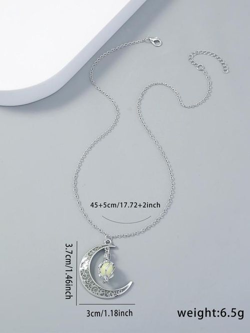 Women's Glow in The Dark Moon Pendant Necklace, Adjustable Necklace, Fashion Accessories As Gift without Box