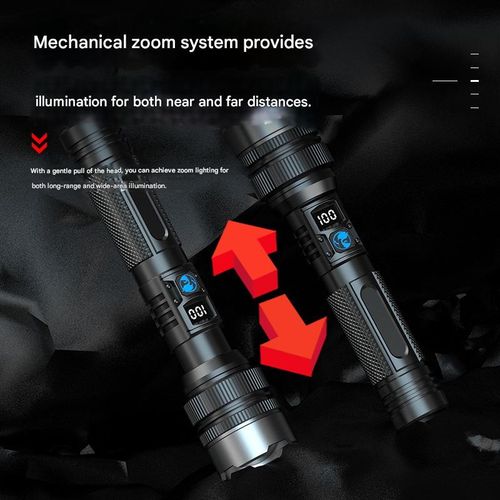 High-power white laser flashlight, multi-functional digital display, rechargeable zoom outdoor patrol searchlight