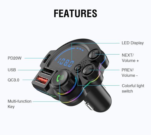 A versatile in-car Bluetooth gadget: hands-free calling, music playback, and 20W fast charging—meeting all your travel needs.