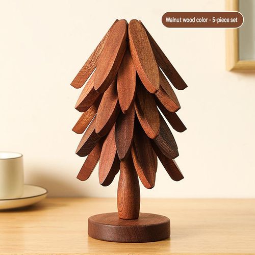 Heat-resistant mat, dining table accessory, solid wood anti-scald trivet—Christmas gift (Christmas tree shape)