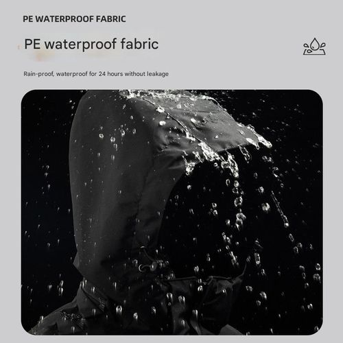 Adult long windproof and waterproof one-piece raincoat, black hooded outdoor cycling and hiking thickened raincoat