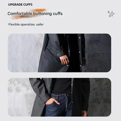 Adult long windproof and waterproof one-piece raincoat, black hooded outdoor cycling and hiking thickened raincoat