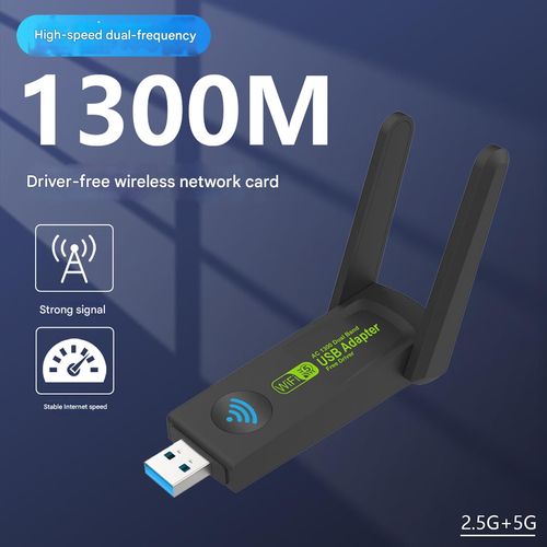 Gigabit Dual-Band Wireless Network Adapter — Driver-Free USB Wi-Fi Receiver for PC (1300Mbps)