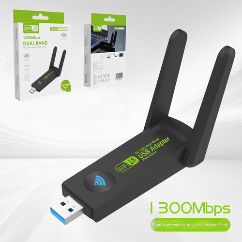 Gigabit Dual-Band Wireless Network Adapter — Driver-Free USB Wi-Fi Receiver for PC (1300Mbps)