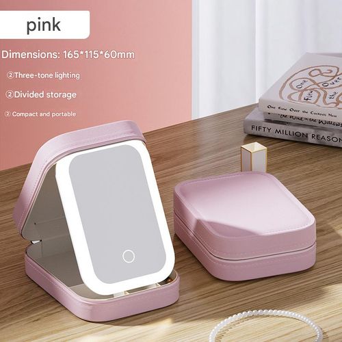 Foldable, Portable Travel Cosmetic Bag with Built-in Light — Dual-Layer, Multifunctional Design with Makeup Mirror