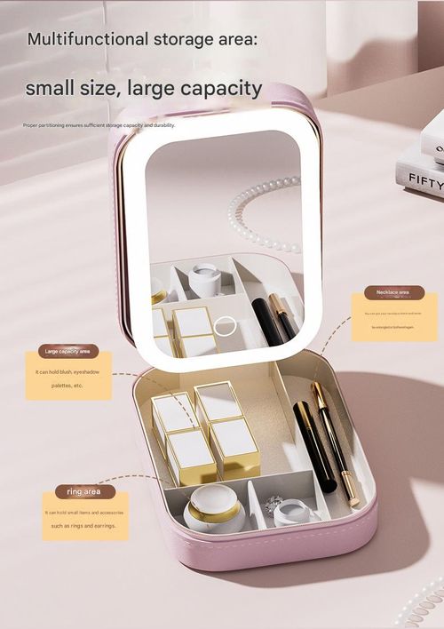 Foldable, Portable Travel Cosmetic Bag with Built-in Light — Dual-Layer, Multifunctional Design with Makeup Mirror